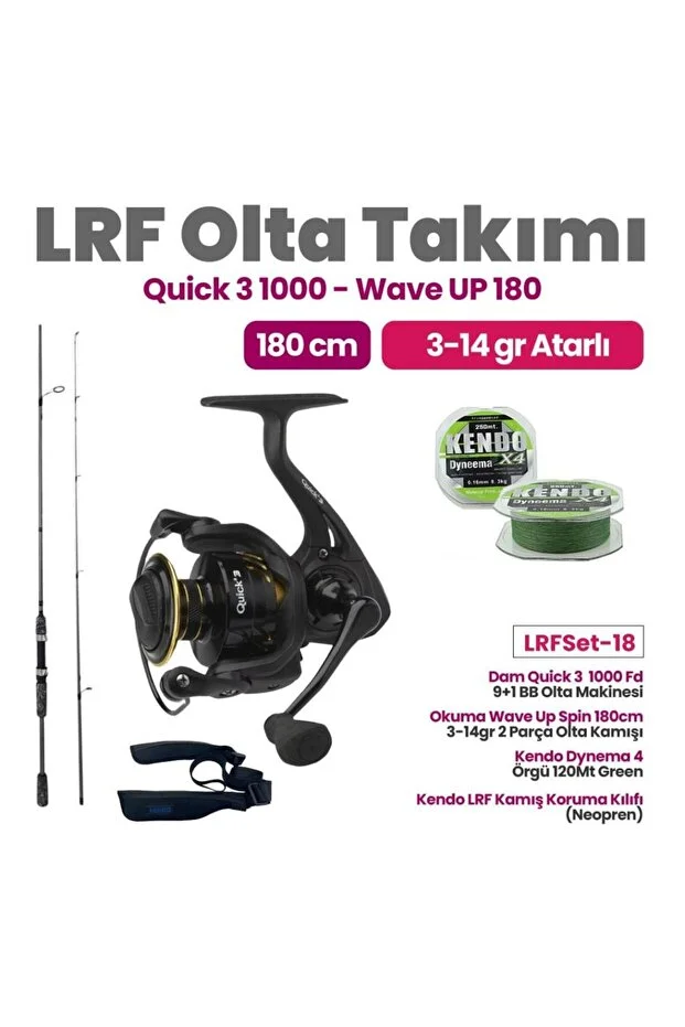Okuma Wave Up Spin 180cm 3-14gr 2 Parça Olta Kamışı - Dam Quick 3 1000 Fd 9+1 BB Olta Makinesi Lrf S